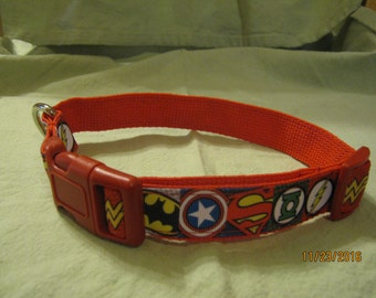 Adjustable Dog Collar, Handmade, SUPER HERO'S Design, Choose S ~ M ~ L / XL