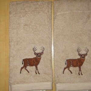 New 2 DEER/BUCK Tan Hand Towels, Cabin Lodge Decor, Northwoods, Whitetail Deer