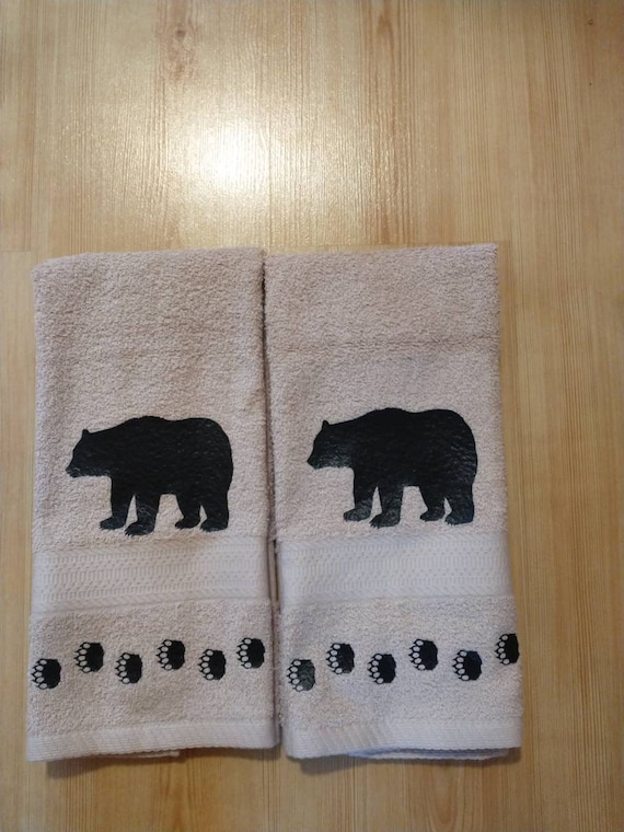 Black Bear With Tracks Hand Towels Cabin Lodge Decor Etsy