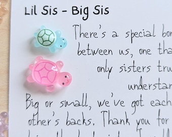 Big Sis, Lil Sis – Special Sister Bond Card with tiny turtle figurine– Cute Gift for Sisters, Sibling Love, Sentimental Keepsake