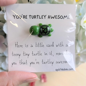 Impressionnante carte You're Turtley avec une adorable figurine de tortue - Mini billet de 2,6 pouces, option de message personnalisé, parfait pour les amis et les proches
