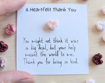 A Heartfelt Thank You Mini Gratitude Card with Tiny Heart Figurine - Thoughtful Appreciation Gift for Kindness & Support
