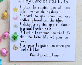 Tiny Card of Positivity with Turtle Figurine - Encouragement, Friendship, Motivational Gift, Cute Mini Card, Personalized Note Option