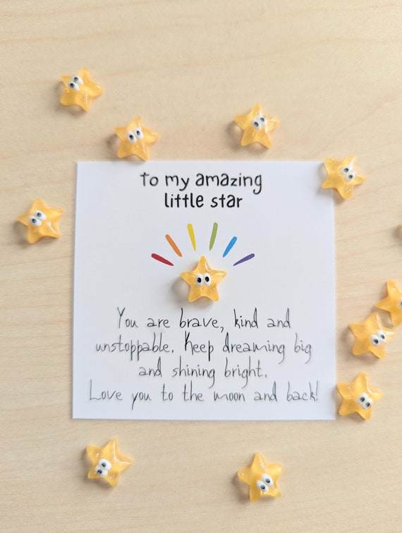 Kids Affirmation Gift Card with Mini Star Keepsake, Lunchbox Note for Brave Child, Pocket Hug Encouragement, Motivational Gift daugther son