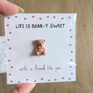 Mini carte Beary Sweet Friendship - jolie note édifiante pour les amis, cadeau complémentaire, boîte à lunch surprise, objet de collection - édifiant, motivant.