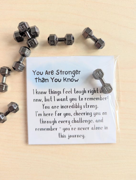 Strength Encouragement Card with Dumbbell – Cancer Support, Weight Loss Gift, Mental Health, Tough Times, Pocket Hug, Strength Motivation