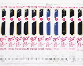 Zippers, Sewing Accessories, Sewing Supplies, Needlework Supplies, Navy Zippers, Black Zippers, Coats & Clark All Purpose 12" Zippers