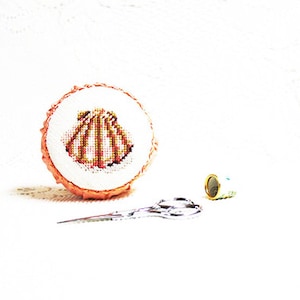Fabric Pincushions, Handmade Pincushion, Sewing Accessories, Needlework Pincushion, Scallop Shell Needlepoint Pincushion, Shells, Pincushion