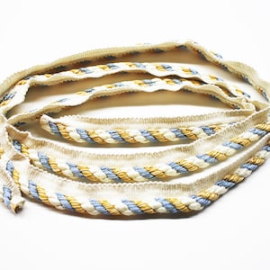 Twisted Cording w/Lip, 1/2&quot; Cord, Conso Imperial Collection Color IC3 Cording, Decorative Pillow Cord, 2 Yards White Blue Gold Trim, Cording
