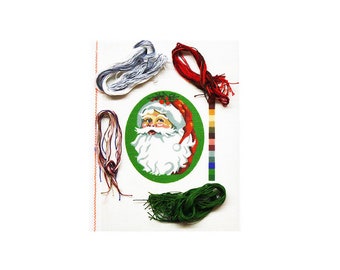 Santa Ornament Needlepoint, Needlework Santas, Needlepoint Santa, Christmas Needlework Santa, Santa Face Ornament, Xmas Stitchery Kits, Xmas