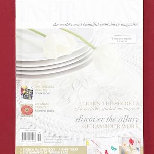 Inspirations Magazine Issue No. 55, Australian Embroidery Magazines, Needlework Patterns, Silk Ribbon Designs, Embroidered Needlework Design