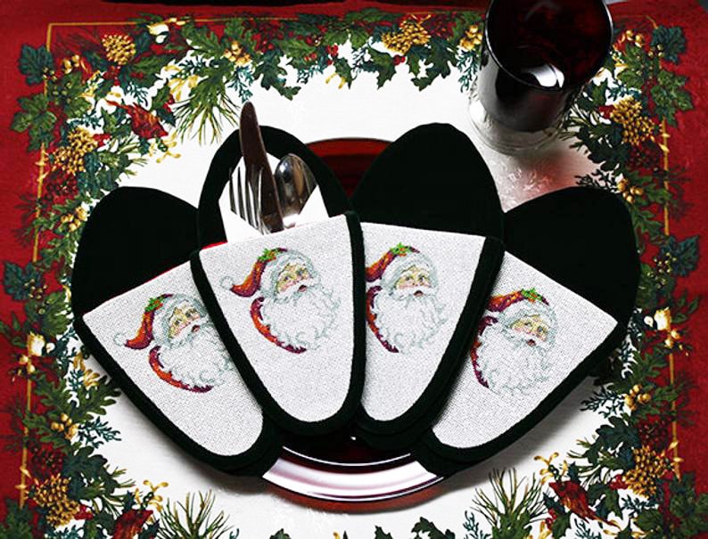 Santa Silverware Holders Holiday Flatware Holders Santa Etsy