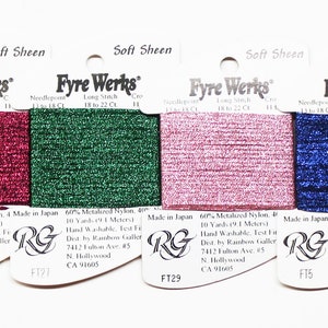 Fyre Werks Soft Sheen, Rainbow Gallery Fyre Werks Soft Sheen, Ribbon Metallic Thread, Cross-Stitch, Embroidery, Needlepoint, Needlework Yarn