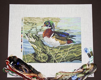 Wood Duck Needlepoint Kit, Waterfowl Needlepoint Kits, Needlepoint Ducks, Water Fowl, Wood Duck Painted Needlepoint Kit, Needlepoint Kits