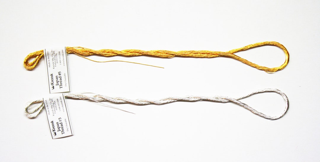 Kreinik Japan Thread 5 Skeins, Gold Metallic Threads, Silver Metallic