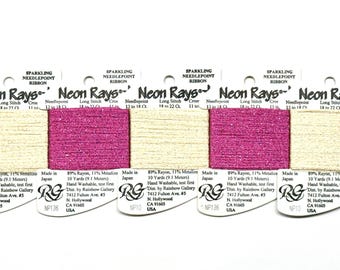 Neon Rays Plus Thread, Metallic Yarn, Stitchery Metallic Ribbon Thread, Rainbow Gallery Thread, Needlework Fibers, Ribbon Yarns, Needlepoint