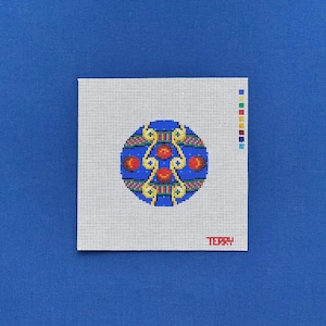 Handpainted Needlepoint Ornament, Geometric Design Needlework Ornament, Stitch Painted Needlepoint, Painted Handwork Designs Ready to Stitch