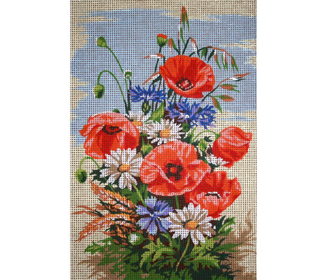 Needlepoint Poppies Floral Needlepoint Designs Floral Etsy