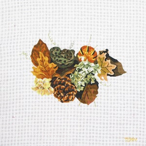 Needlepoint Kits, Botanical Needlepoint, Dried Flowers Needlework Designs, Autumn Theme Needlework, Fall Arrangement Needlepoint Kit, Leaves