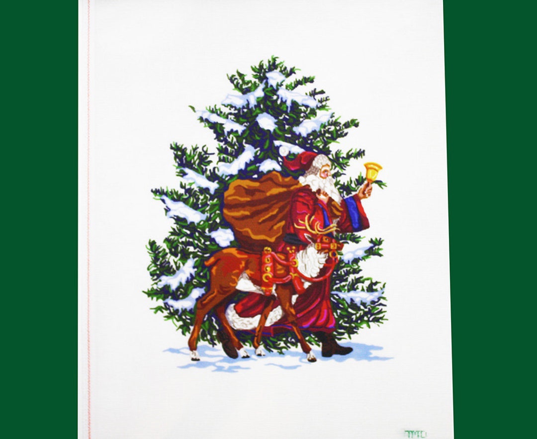 Needlepoint Christmas Needlepoint Santa Needlework Old Etsy