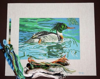 Needlepoint Kits, Red-Breasted Merganser Needlepoint Kit, Ducks Needlepoint Kits, Waterfowl Needlepoint Designs, Needlepoint Merganser Duck