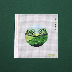 Handpainted Needlepoint Golfing Greens Ornament, Painted Scenes in Needlepoint, Ornaments for Stitching, Stitch-Painted Needlepoint Ornament