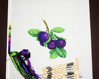 Needlepoint Kits, Needlework Kits, Plums Needlepoint Kit, Fruit Needlepoint Designs, Painted Needlepoint, Needlepoint Plums Design, Plums
