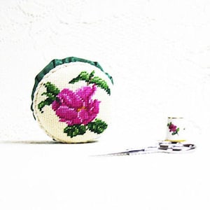 Wild Rose Needlepoint Pincushion, Needlework Pincushions, Quilting Accessories, Sewing Notions, Embroidery Tools, Floral Pincushions, Roses