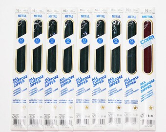 Sewing Supplies, Zippers, Green Zippers, Red Zippers, Sewing Accessories, Needlework Supplies, Coats & Clark All Purpose 16" Zippers