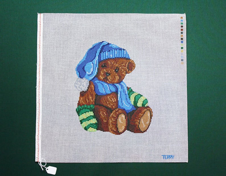 Needlepoint Teddy Bear Needlepoint Needlepoint Canvases Etsy