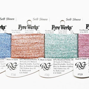 Rainbow Gallery Fyre Werks Soft Sheen Metallic Yarn, Fyre Werks Soft Sheen, Fyre Werks Thread, Fyre Werks Yarn, Metallic Needlework Threads