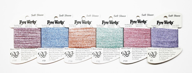 Rainbow Gallery Fyre Werks Soft Sheen Metallic Yarn, Fyre Werks Soft Sheen, Fyre Werks Thread, Fyre Werks Yarn, Metallic Needlework Threads image 1