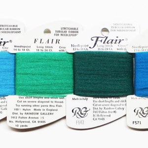 Flair Thread 3.25 Each, Rainbow Gallery Flair, Netting Threads, Tubular Yarn, Rainbow Gallery Threads, Needlepoint, Cross-Stitch, Embroidery