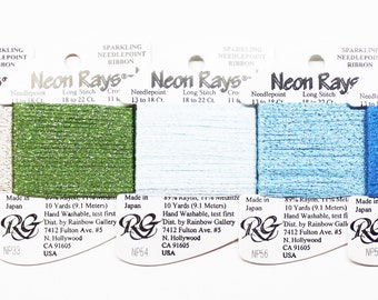 Neon Rays Plus, Rainbow Gallery Neon Rays Plus, Ribbon Threads, Rainbow Gallery Threads, Cross-Stitch Threads, Needlepoint, Embroidery Yarns