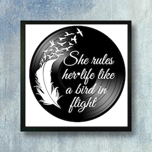 Song Lyric Wall Art, Rhiannon Lyrics on a Vintage Vinyl Record, Framed or Unframed Music Lyric Art, She Rules Her Life Like A Bird In Flight