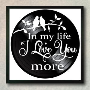 Beatles In My Life Song Lyric art Framed or Unframed on a Vintage Vinyl Record, Black and White Décor, Unique Home Accessory