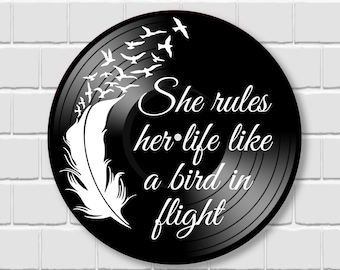 Stevie Nicks Rhiannon Lyrics on a Vintage Vinyl Record, Framed or Unframed Music Lyric Art, She Rules Her Life Like A Bird In Flight