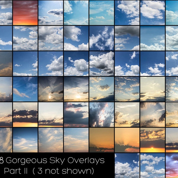 PART II - 48 High Resolution Gorgeous Sky Overlays - For Photographers! Beautiful, Amazing , Must Have