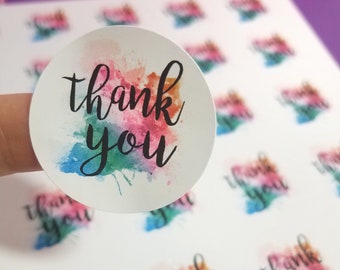 Watercolor Thank You Stickers - Small Business Packaging - 1.5 inch Stickers - Set of 30 - Envelope Stickers