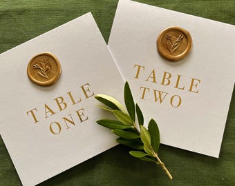 Wedding table numbers, wax seal table number cards, tented table number cards, wax seal numbers, folded numbers for table, table number card