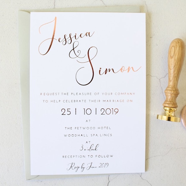 Modern Wedding Invitations, Foiled wedding invitations, simple wedding invites, minimalist wedding invitations, wedding invitation suite.