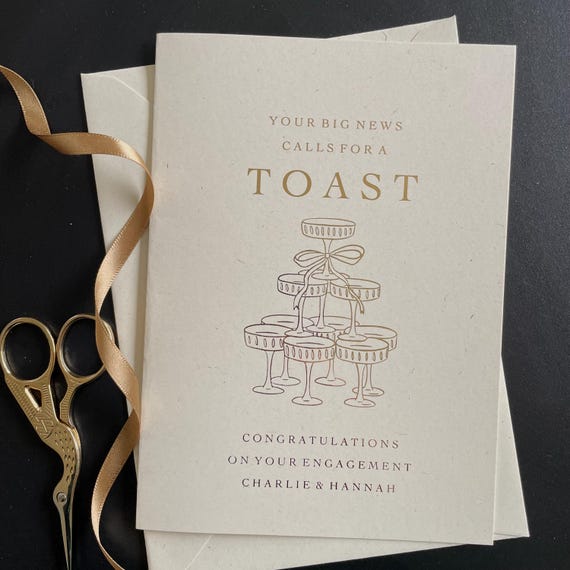 Engagement card, lets toast engagement, congratulations engagement, happy couple card, personalised engagement cards, congrats card