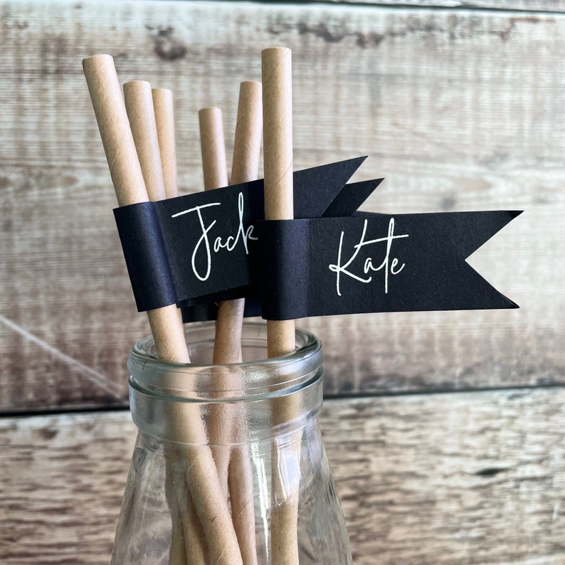 Wedding Drink Straw, Rustic Place Setting, Rustic Place Name, Name ...