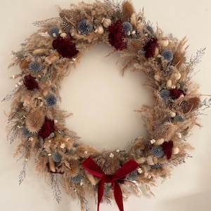 Christmas wreath, dried flower wreath, xmas wreath indoor, festive wreath, red wreath for door, winter wreath, dried wreath natural