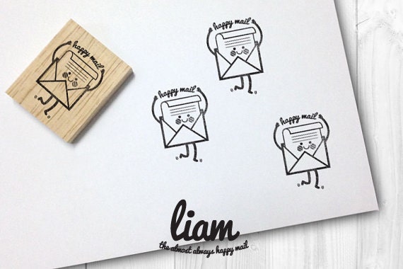 2-piece Liam the happy mail /'Letter box-please take me to this address/' rubber stamp *FREE SHIPPING