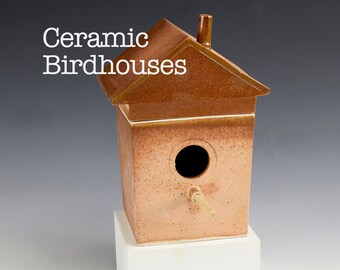 Ceramic Bird Houses #2. Removable lids. Weather resistant. Each one a little different.