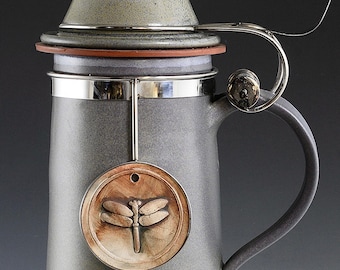 Beer Stein with Stainless Steel 15" Porcelain. One of a kind. FREE SHIPPING