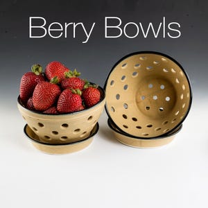 Berry Bowls - Bamboo Colored Glaze with matching saucer. Great Pottery Gifts.