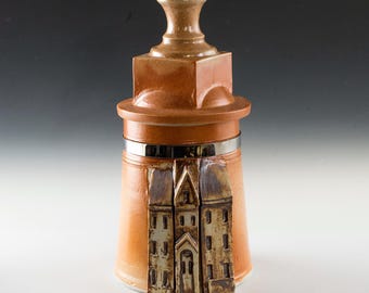 Ceramic RowHouses Jar. Original creation. 9-1/2" tall. Porcelain. One of a kind.