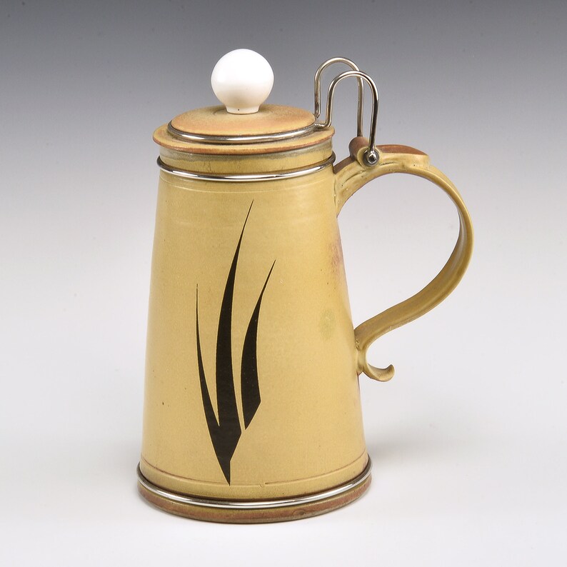 Beer Stein Hinged Lid and 3 Grass Motif Graphic Etsy